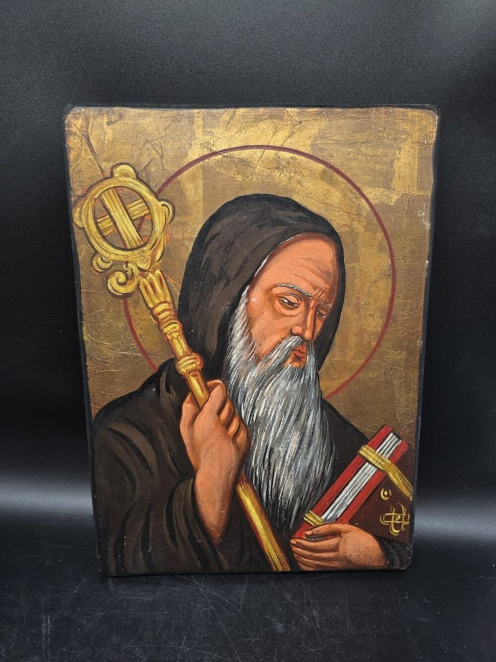 St Benedict Wooden 14 X 9" Plaque Made In Rome,Italy Handpainted Catholic Saint